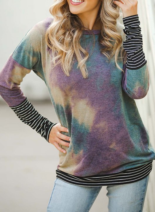 Teal And Mustard Tie Dye Stripes Long Sleeve