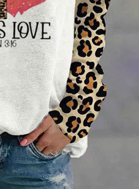 Women's Sweatshirts Leopard Letter Heart-shaped Round Neck Long Sleeve Casual Daily Sweatshirts