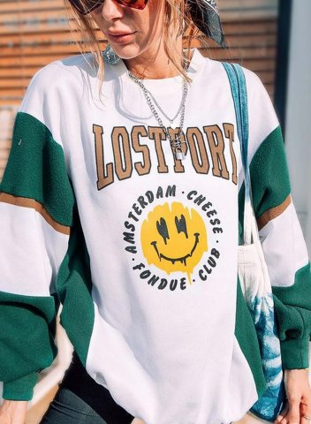 Women's Lostport Sweatshirts Round Neck Long Sleeve Solid Letter Color Block Casual Sweatshirts