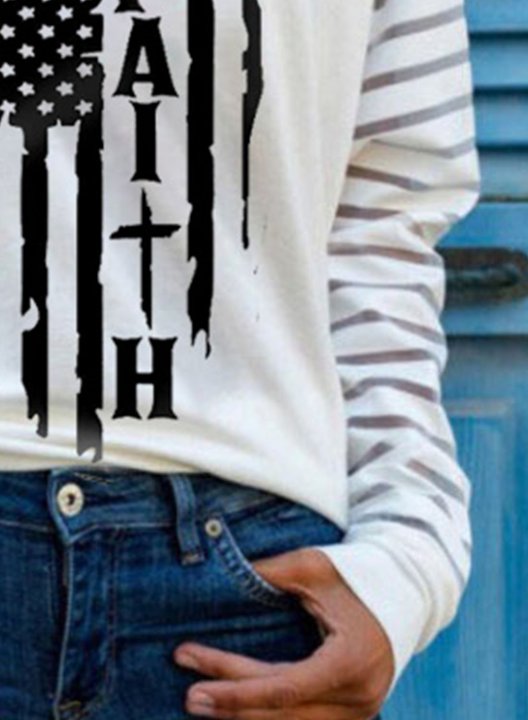 Women's T-shirts Letter American Flag V Neck Cold Shoulder Long Sleeve Casual Daily T-shirts