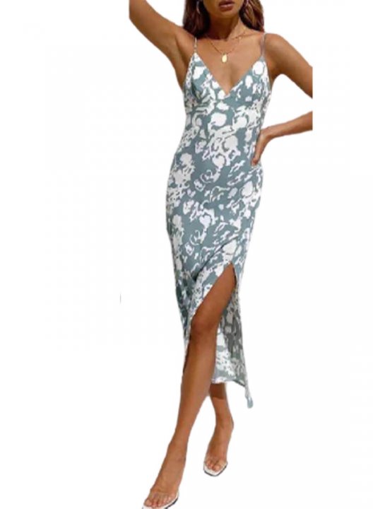 Women's Maxi Dresses Floral Sleeveless Bodycon V Neck Vacation Split Dress