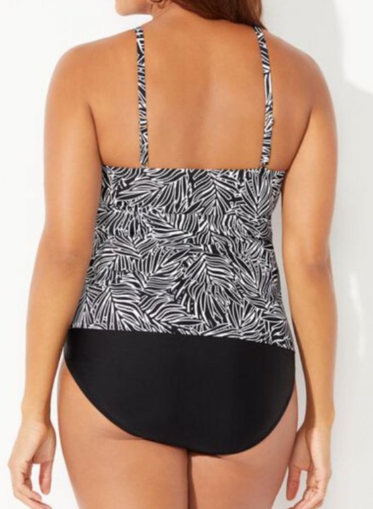 Women's Tankinis Plus Plant Print Spaghetti Criss Cross Beach Casual Tankinis