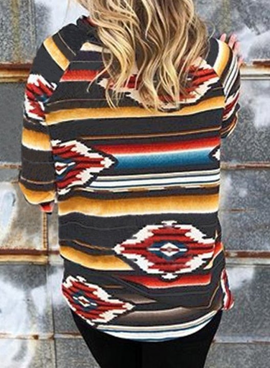 Vintage High Neck Long Sleeve Tribal Sweatshirt