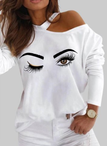 Women's Pullovers Abstract Portrait Long Sleeve Round Neck Cold Shoulder Daily Pullover