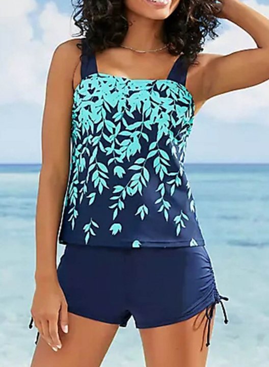 Women's Tankinis Color Block Floral Spaghetti Drawstring Padded Tankini