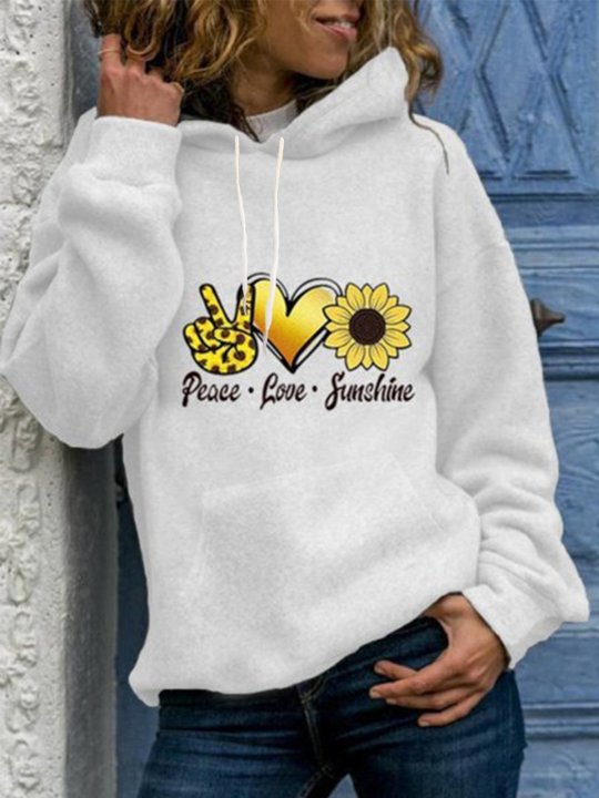 Women's Peace Love Sunshine Print Hoodie Floral-Print Long Sleeve Hooded Sweatshirt