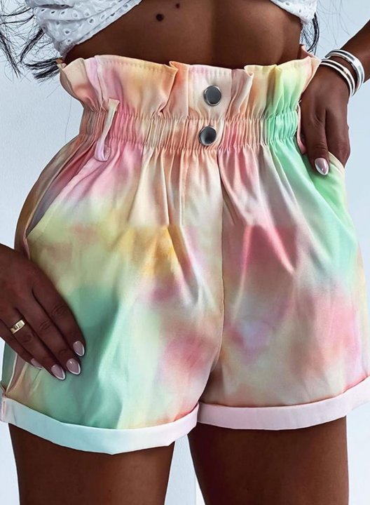 Women's Tie Dye Shorts Color Block High Waist Bottom