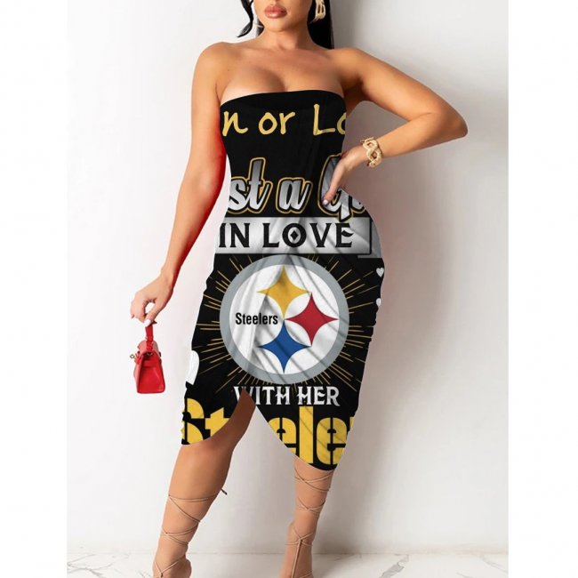 Pittsburgh Steelers Printed Irregular Bandeau Midi Dress