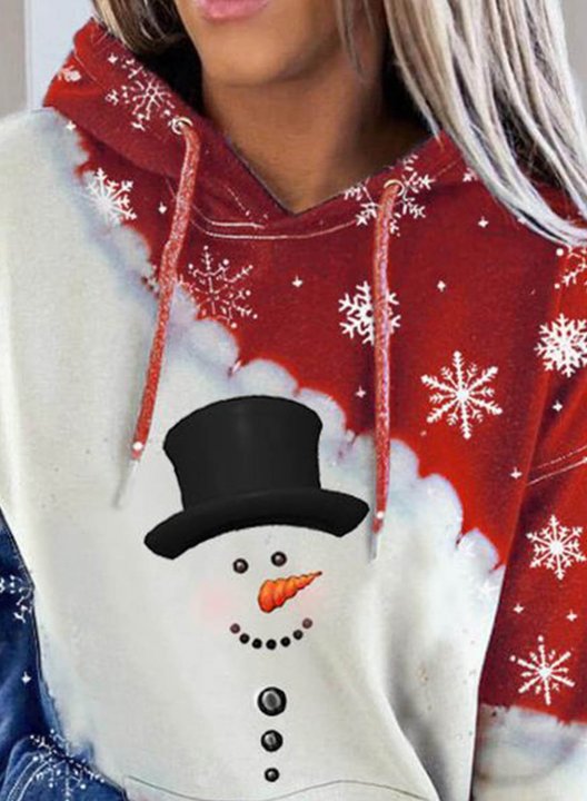 Women's Christmas Hoodie Christmas Snowman Drawstring Hoodie