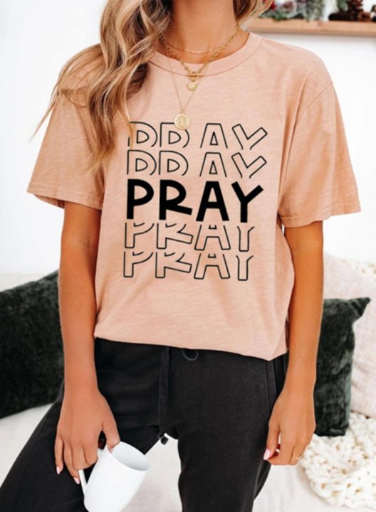 Women's T-shirts Letter Print Short Sleeve Round Neck Daily T-shirt