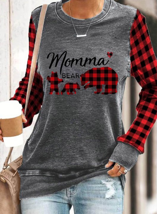 Women's Sweatshirts Round Neck Plaid Sweatshirt