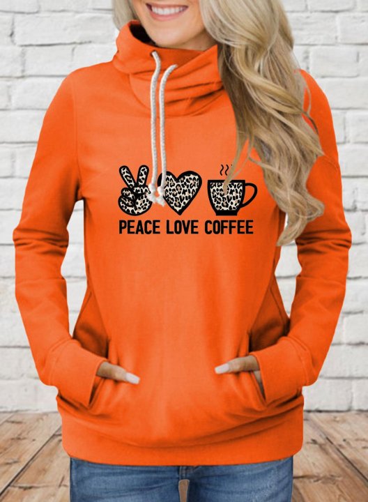 Women's Hoodies Leopard Letter Heart-shaped Long Sleeve Daily Drawstring Hoodie