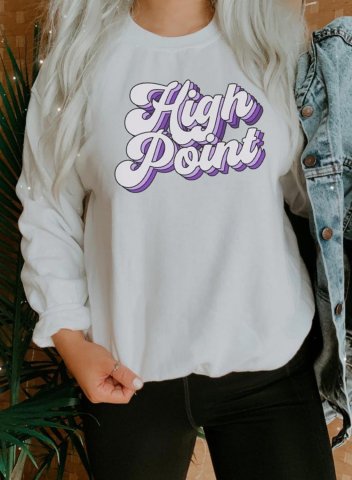 Women's High Point Sweatshirts Letter Print Long Sleeve Round Neck Daily Sweatshirt