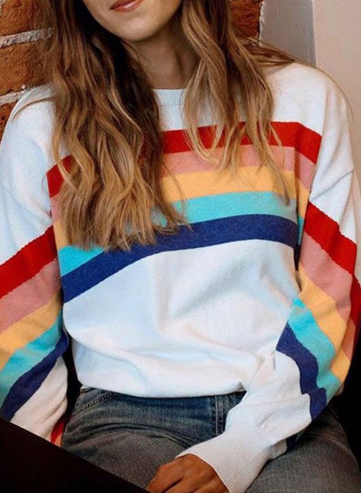 Women's Sweatshirts Round Neck Long Sleeve Solid Rainbow Daily Casual Sweatshirts