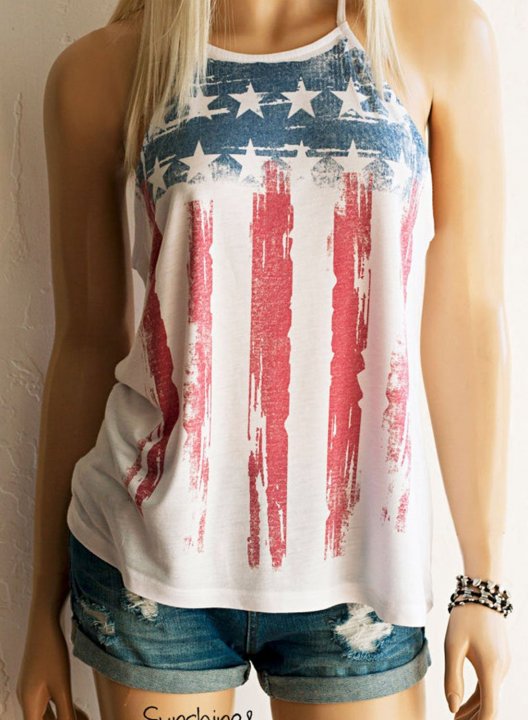 Women's Tank Tops American Flag Spaghetti Tank Top