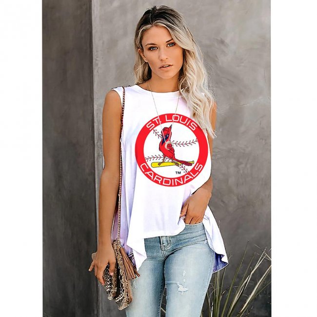 Women's Summer ST. LOUIS CARDINALS Team Fans Print Casual Irregular Sleeveless Round Neck Vest T-Shirt