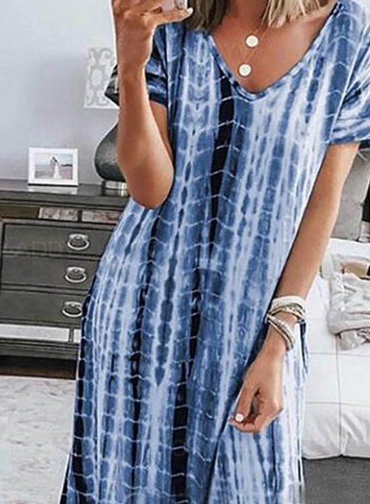 Women's Maxi Dresses Color Block Short Sleeve A-line V Neck Vintage Casual Maxi Dress