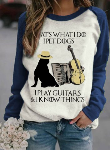 Women's That's what I do I pet Dogs I Play Guitars & I know Things Sweatshirt Round Neck Long Sleeve Casual Daily Pullovers