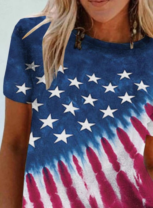 Women's T-shirts American Flag Short Sleeve Round Neck Daily T-shirt