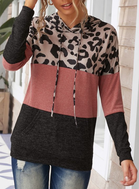 Leopard Print Two-Tone Stitching Casual Sweatshirt