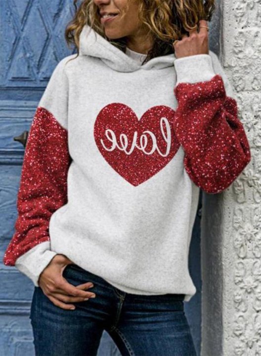 Women's Hoodies Letter Sequin Heart-shaped Color Block Long Sleeve Casual Hoodies