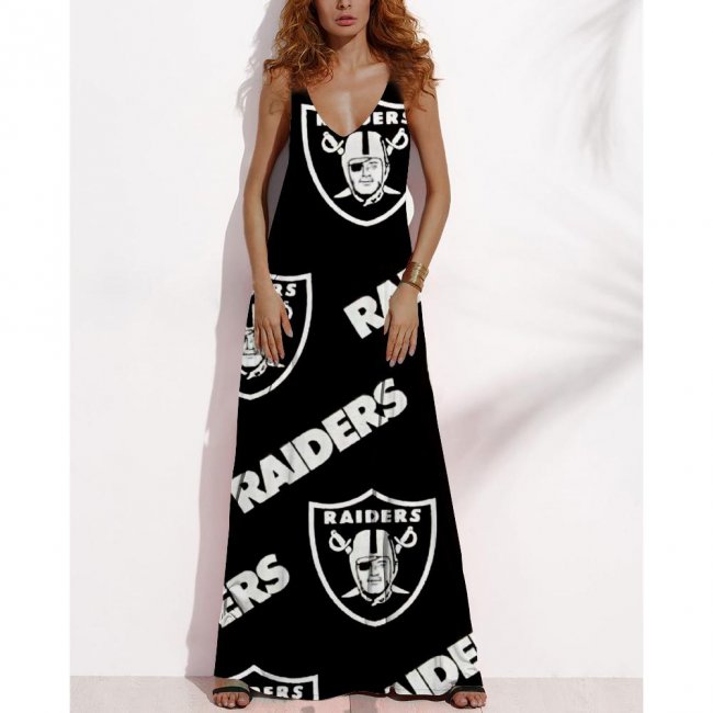 Women's Summer LAS VEGAS RAIDERS Fan Print V-neck Sleeveless Loose Long A-line Dress