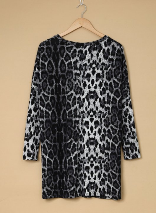 Leopard Round Neck Long Sleeve Tunic Sweatshirt