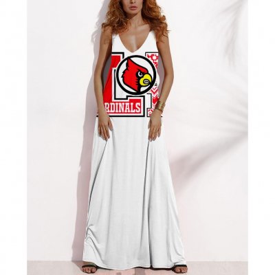 Women's Summer ST. LOUIS CARDINALS Fan Print V-neck Sleeveless Loose Long A-line Dress