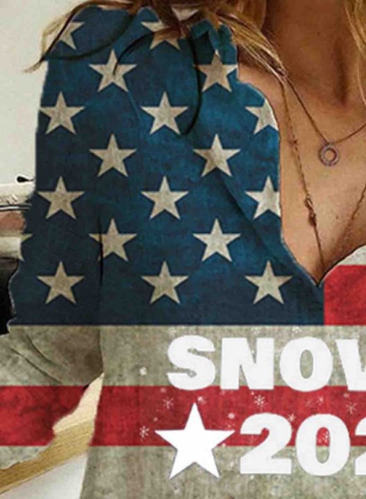 Women's Shirts American Flag Turn Down Collar Long Sleeve Button Casual Daily Shirts