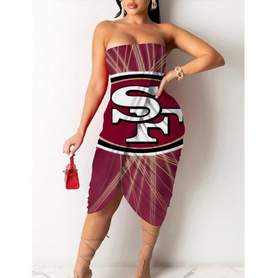 San Francisco 49ers Printed Irregular Bandeau Midi Dress