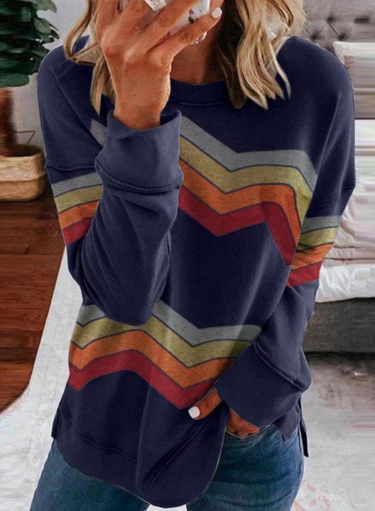 Striped Long Sleeve Round Neck Sweatshirt