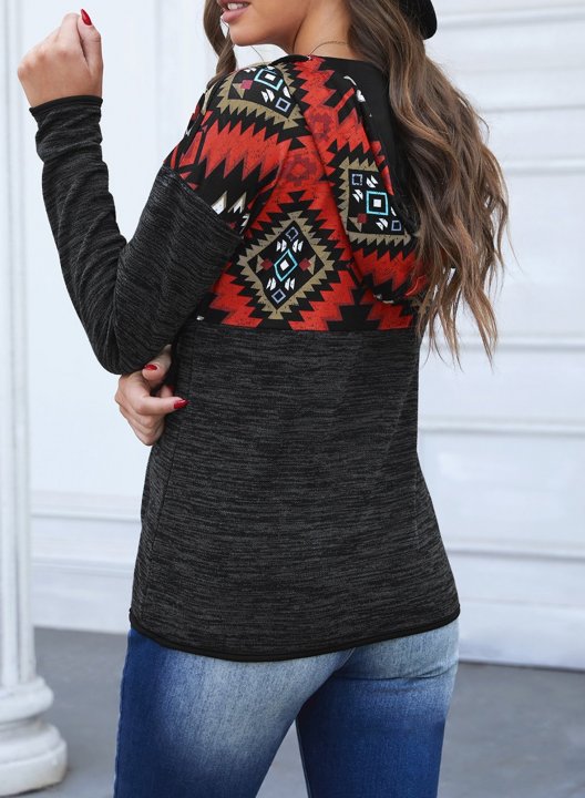 Geometric Color Block Long Sleeve Hoodie