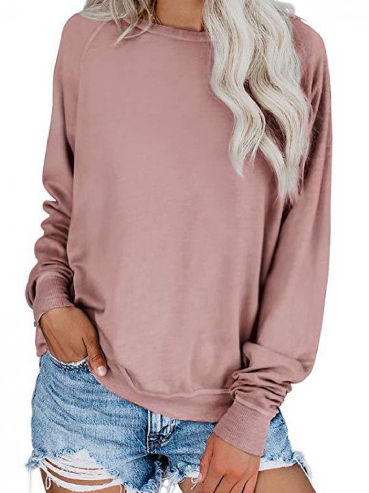 Cotton-Blend Long Sleeve Round Neck Casual Shirts & Tops