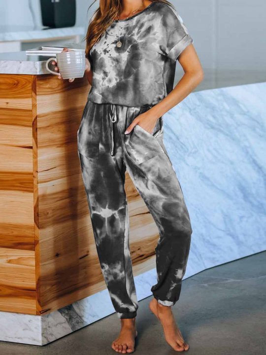 Pocketed Tie Dye Knit Jumpsuit