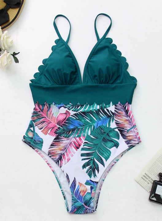 Women's Swim Suits Floral V Neck Capris Summer One-Piece Swimsuits One-Piece Bathing Suitss