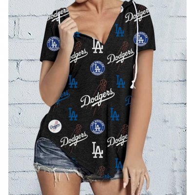 Los Angeles Dodgers Team Women's V-neck Short Sleeve Hoodie