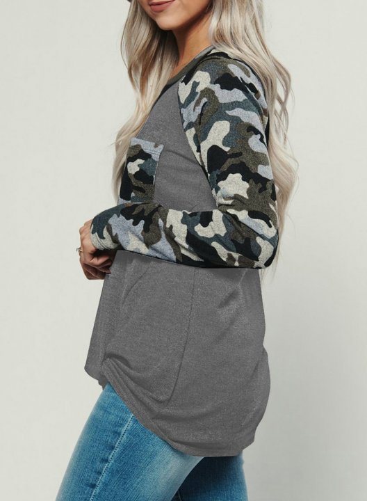 Twisted Camouflage Color Block Sweatshirt