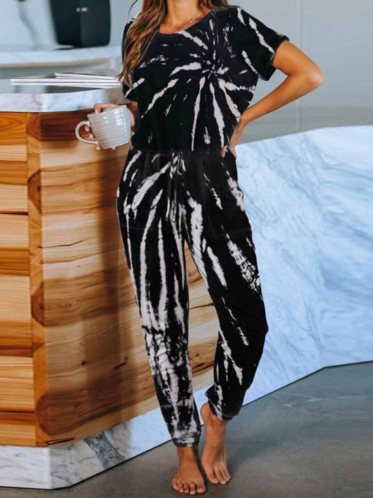 Pocketed Tie Dye Knit Jumpsuit