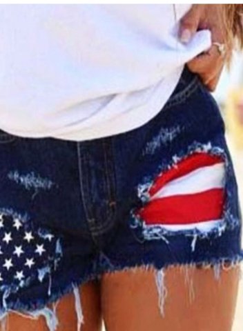 Women's Shorts Striped American Flag Star Button Pocket Mid Waist Straight Casual Shorts
