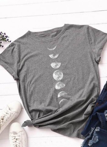 Women's Graphic T-shirts Moon Short Sleeve Round Neck Basic T-shirt