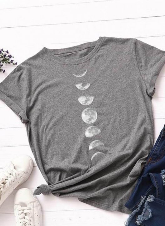 Women's Graphic T-shirts Moon Short Sleeve Round Neck Basic T-shirt