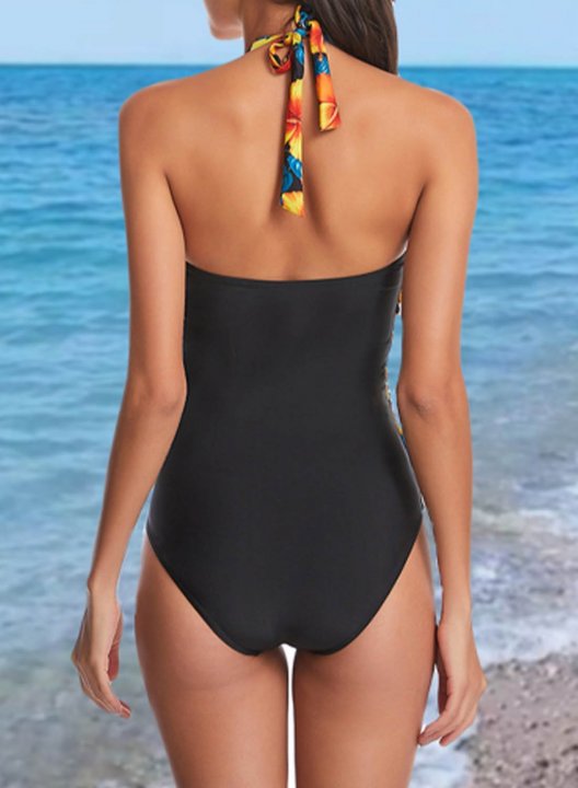 Women's One Piece Swimwear Leopard Halter Casual One-Piece Swimsuits One-Piece Bathing Suits