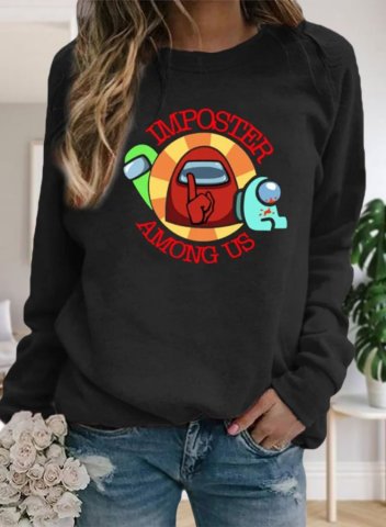 Women's Imposter Among Us Sweatshirt Cartoon Letter Print Long Sleeve Round Neck Sweatshirt