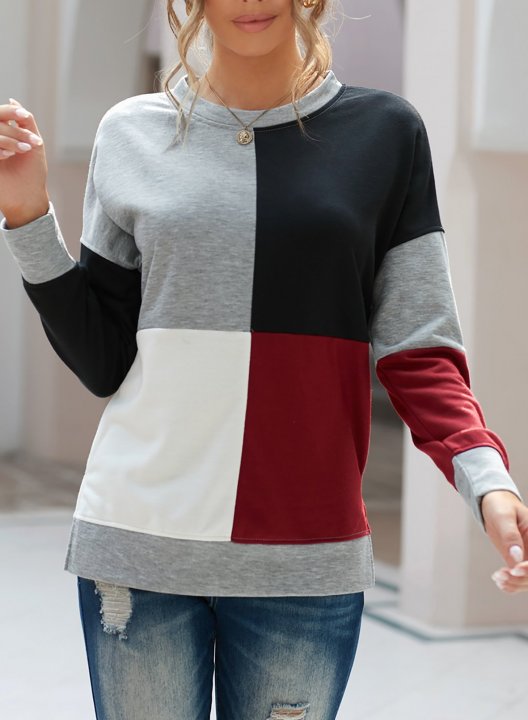 Color Block Round Neck Long Sleeves Sweatshirt