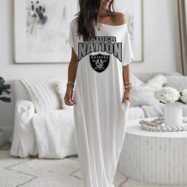 Women's Las Vegas Raiders Printed Pockets Casual Dress