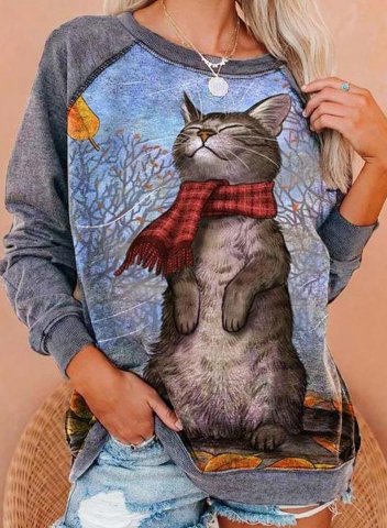 Women Long Sleeve T-Shirts Fall Funny Animal Print Pullover Crewneck Sweatshirt Tops Blouse