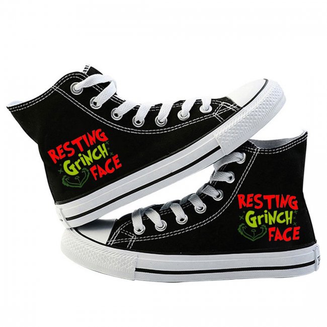 Women's Christmas Grinch Sneakers Lace-up Flat Canvas Shoes