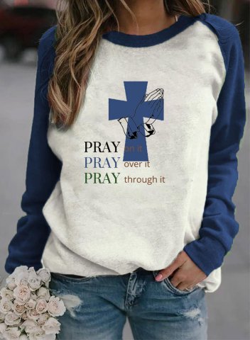Women's Pray On It Pray Over It Pray Through It Sweatshirts Color Block Letter Round Neck Long Sleeve Daily Casual Sweatshirts