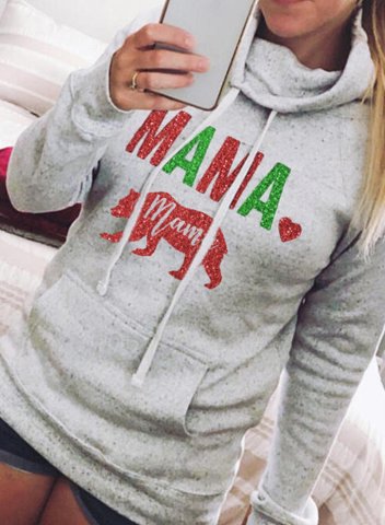 Women's Mama Bear Hoodies Letter Animal Print Long Sleeve Hoodie