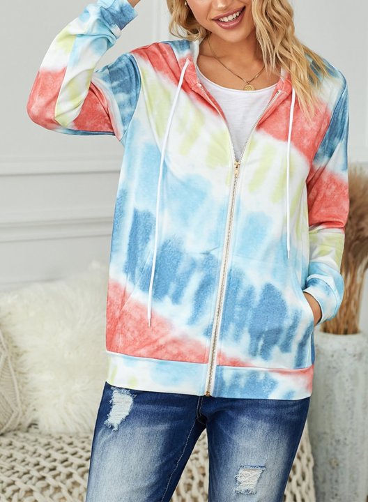 Color Block Long Sleeve Zip Hoodie